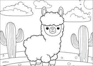 Piccolo lama semplice con cactus.