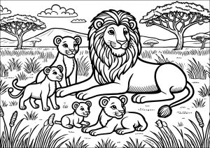 Una famiglia di leoni nella savana