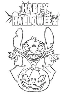 Stitch come un vampiro con una zucca.