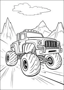 Monster truck che sfreccia a tutta velocità.