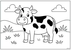 Graziosa piccola mucca con macchie nere