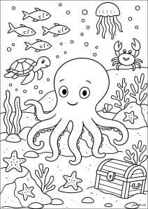 Disegni da colorare gratuiti di polpi da stampare
