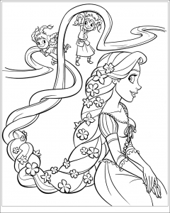 Pagina da colorare gratuita per bambini con Rapunzel   Lintreccio della torre gratis da scaricare