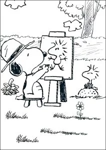 Snoopy fa un dipinto di woodstock.