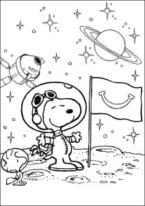 Snoopy l'astronauta scopre la luna con woodstock.