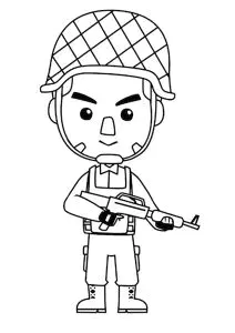 Disegno Divertente Di Un Soldato Con Il Suo Fucile