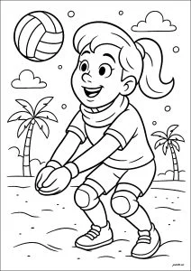 Giovane ragazza che gioca a pallavolo sulla spiaggia