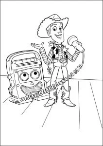 Woody canta con il suo amico, il registratore a cassetta.