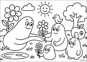Die Barbapapas und die Blume im Garten