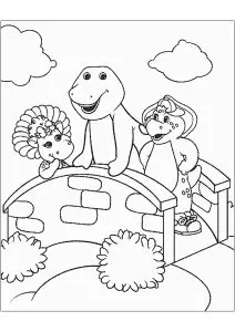 Barney Und Seine Freunde Auf Einer Brücke.