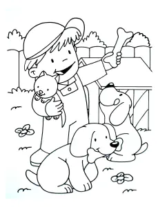 Kleinbauer Mit Katze Und Hunden