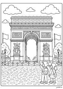 Kinder, die den Arc de Triomphe bestaunen (Paris, Frankreich)