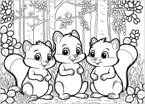 Drei Niedliche Kleine Eichhörnchen.