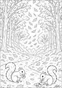 Squirrels Playing in Autumn Leaves