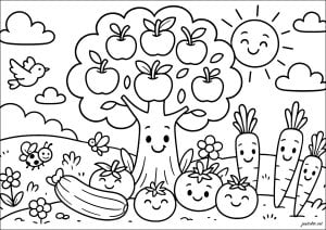 Ausmalbilder für kinder kostenlos von früchte und gemüse