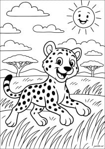 Fröhlicher gepard in der savanne