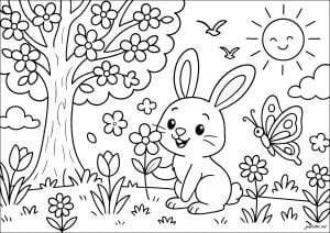 Kleiner hase, der eine blume riecht
