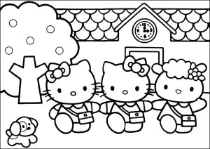 Hello Kitty Geht Mit Ihren Freunden Zur Schule.