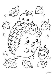 Fröhlicher Igel zwischen den Blättern