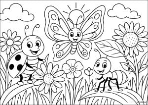 Marienkäfer, ameise und schmetterling