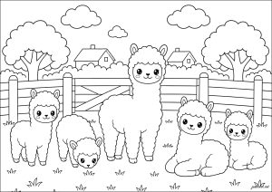 Famille d'alpagas (Kawaii Stil)