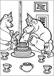 Masha, Die Bären Und Der Hase Feiern Einen Geburtstag.
