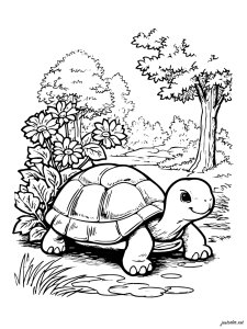 Lustige Schildkröte In Einem Blumengarten