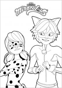 Marinette und Adrien, mit dem Miraculous-Logo.