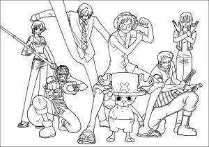 Ausmalbild Mit Sieben Figuren Aus Dem Manga One Piece