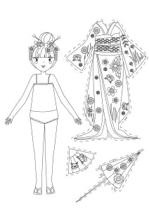 Chinesische Papiertanzpuppen Mit Einem Schönen Kimono.