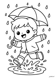Kleiner Junge Im Regen, Der Mit Spritzern Spielt