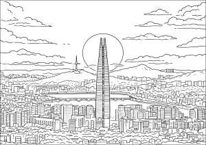 Sonnenaufgang über der koreanischen Hauptstadt