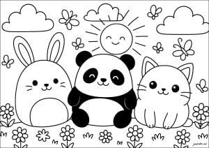 Kaninchen, panda und katze