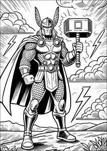 Thor In Rüstung Mit Seinem Hammer: Mjöllnir  Manga Stil 