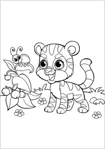 Niedlicher Tiger Und Kleiner Marienkäfer.