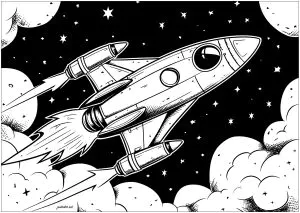 Rakete, Die Mit Voller Geschwindigkeit Durch Den Weltraum Reist.