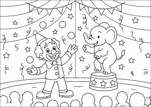 Ein Clown und ein Elefant im Zirkus