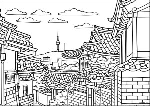 传统屋顶的如画景色