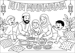 简单有趣的 イスラム教 着色页,适合在家或学校使用 适合儿童的 イスラム教 着色页下载