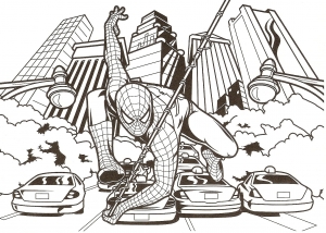 ニューヨークで、スパイダーマンが悪者と戦う