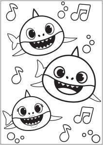 ベイビーシャーク：3匹のサメが音楽に合わせて泳ぐ