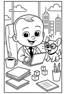 赤ちゃんがコンピュータの前にいる