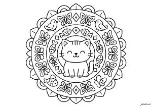 子猫中央動物に囲まれて