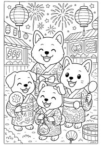 犬の家族が旧正月を祝う