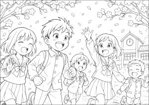 お子様が塗るための学校に戻るぬりえ