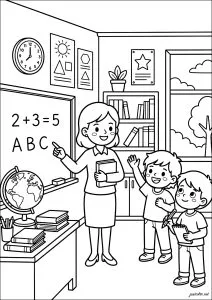 お子様向けの学校に戻るぬりえ