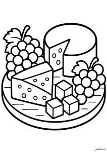 盘子里盛有奶酪、葡萄和方块状食物。