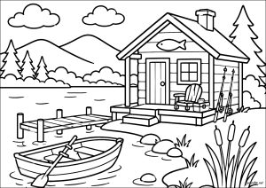 湖边小屋带船