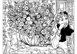 エドガー・ドガ - 菊を持つ女(1865年). フランス印象派の画家エドガー・ドガ(1834~1917)の作品から生まれた彩色:菊を持つ女性、1865年作 エドガー・ドガ 菊を持つ女(1865年)