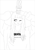 穿着Thrasher卫衣、头戴兔耳朵小帽的女孩